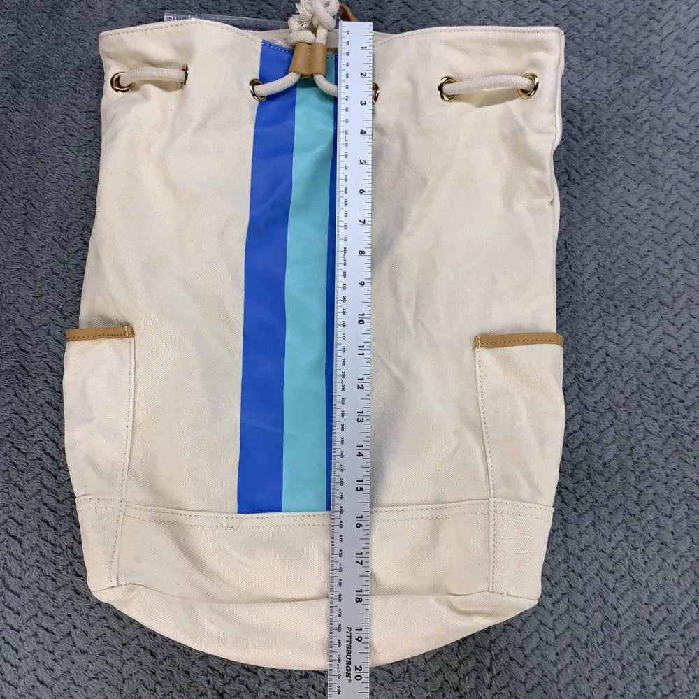 Vineyard Vines Backpack Womens OS Cream Blue Stripe Canvas Drawstring Nautical